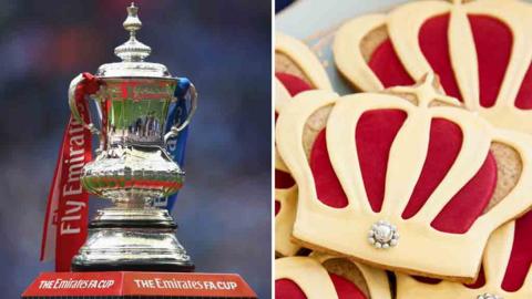 FA Cup Final trophy and royal crown biscuits.