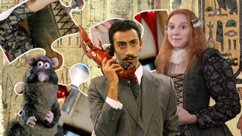 WTF is this alt text I just wrote:\u00A0An Egyptian background with rattus and Dali pretending to talk on the phone with a lobster and Elizabeth the first.