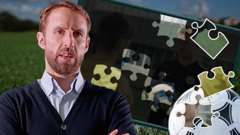 Gareth Southgate in front of an incomplete jigsaw.