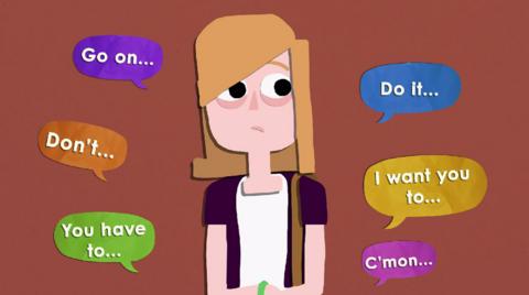 An animation of a girl facing pressure to do things