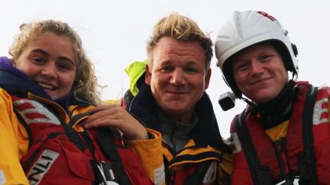 Tilly, Gordon and Jack in lifejackets.