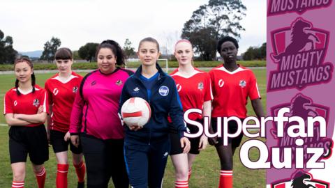 The characters from Mustangs FC in a line up, looking ready for a football game.