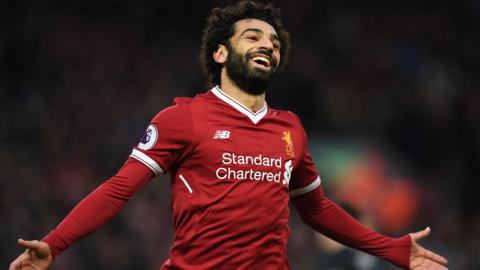 Mo Salah celebrates.