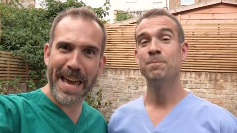 Dr Chris and Dr Xand pull funny faces.