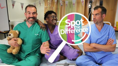 Three doctors are sitting on ward beds with a logo saying 'spot the difference'.