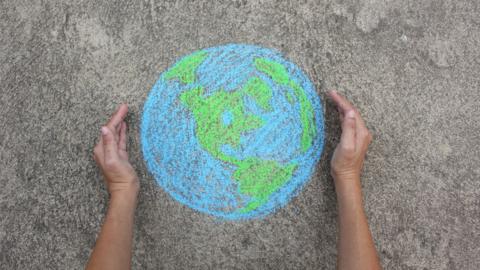 Chalk drawing of world