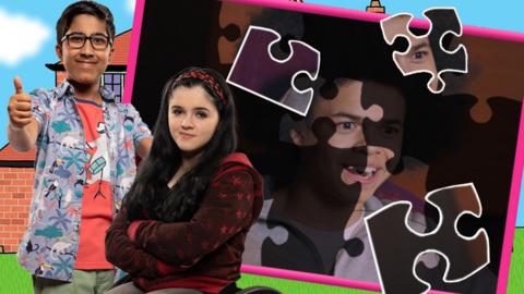 A young boy in glasses gives a thumbs up next to a teen girl in a wheelchair with her arms folded, Sid and Chloe from The Dumping Ground.