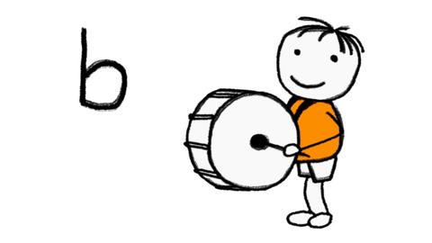 Boy with a bass drum and the letter b