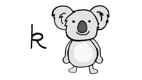 A koala bear and the letter k