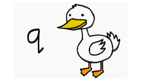 A duck and the letter q