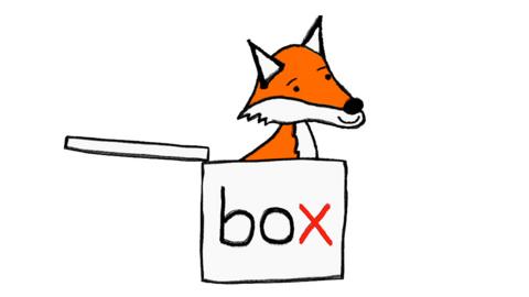 A fox in a box and the letter x