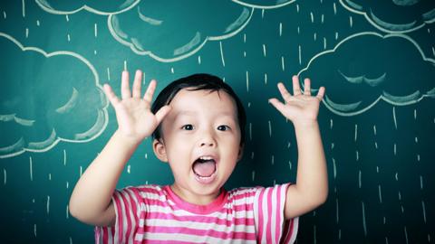 happy child with clouds