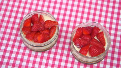 Two strawberry cheesecakes