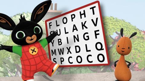 Bing and Flop with a word search square.