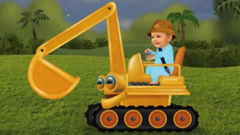 Baby Jake riding on Diggery the Digger