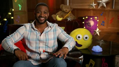 Click to watch JB Gill read Here Comes Frankie for CBeebies Bedtime Stories.