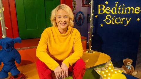 Click to watch Joanna Page read Blue Monster Wants it All for Bedtime Stories.