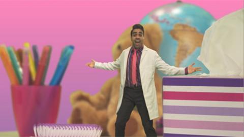 Dr Ranj next to a giant tissue box