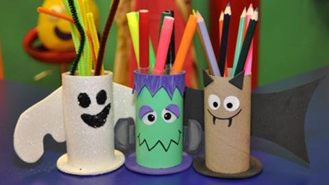 Three spooky pencil holders