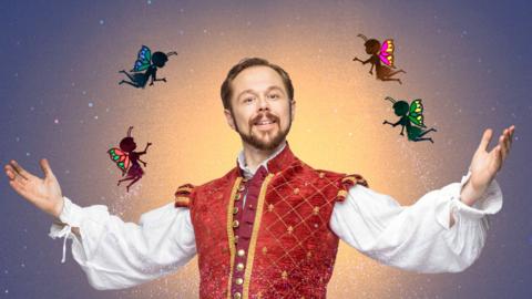 William Shakespeare from CBeebies A Midsummer Night\u2019s Dream surrounded by fairies.