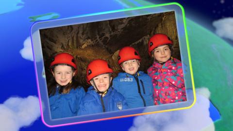 A screen displaying the Go Jetters: Radio Recruits from Marble Arch Caves.