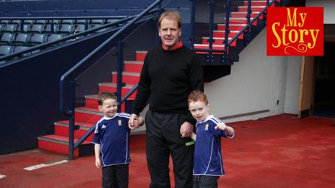 Papa Murdo, Ross and Murdo in a football stadium, with the My Story Logo.