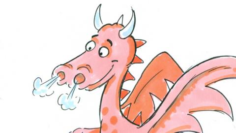 A spotty, pink dragon from Tales From No Such Town with steam coming from its nose.