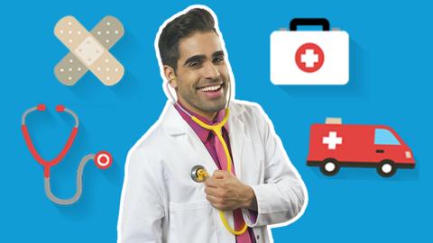 Dr Ranj with medical tools.