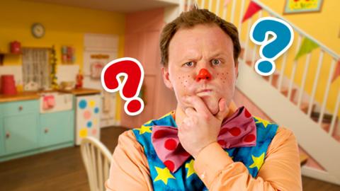 Mr Tumble trying to find his spotty bag.