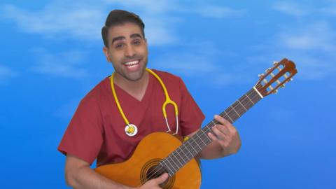 Dr Ranj singing about hospital procedures.