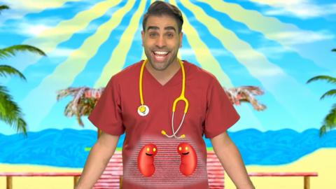 Dr Ranj singing about hospital procedures.