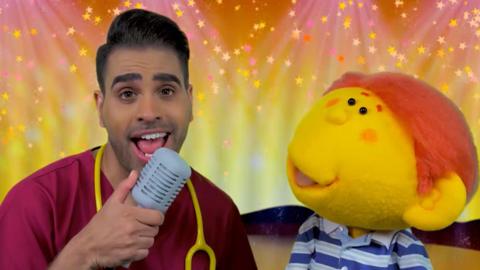 Dr Ranj singing about hospital procedures.