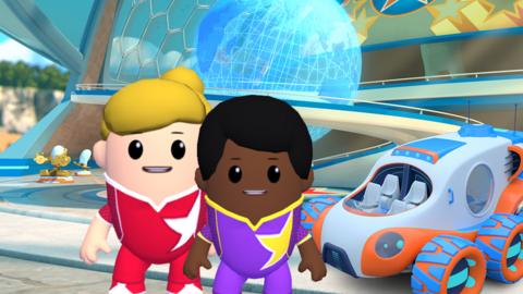 The Go Jetters cadets and Ubercorn in the Cadet Rescue game.