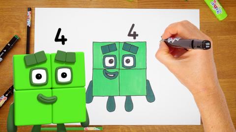 Learn how to draw Numberblock Four.