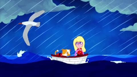 Melody in a small boat caught in a storm