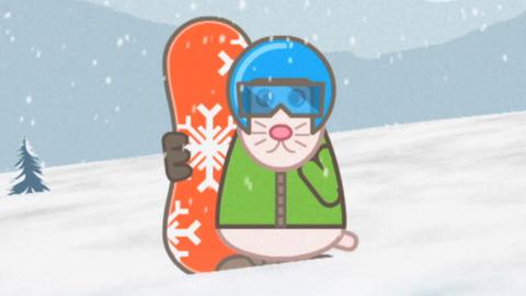 Hamster with a snowboard