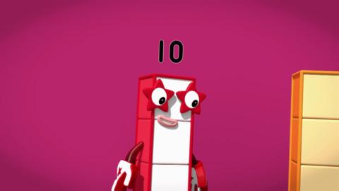 Numberblocks ten is smiling.