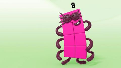 Numberblock Eight looking like a super hero!