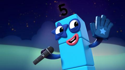 Numberblock Five giving a High Five!