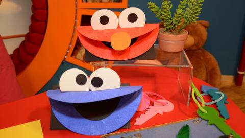 Elmo and Cookie Monster puppet make