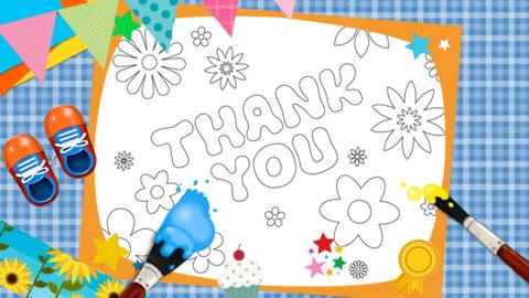 Thank you card with lots of paintbrushes and art tools around it