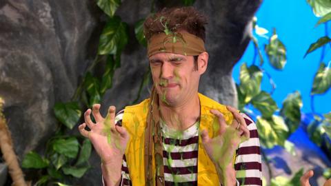 Seaweed has a green liquid all over him