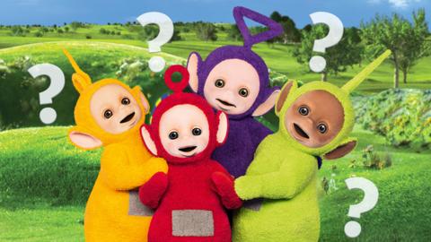 The Teletubbies and question marks.