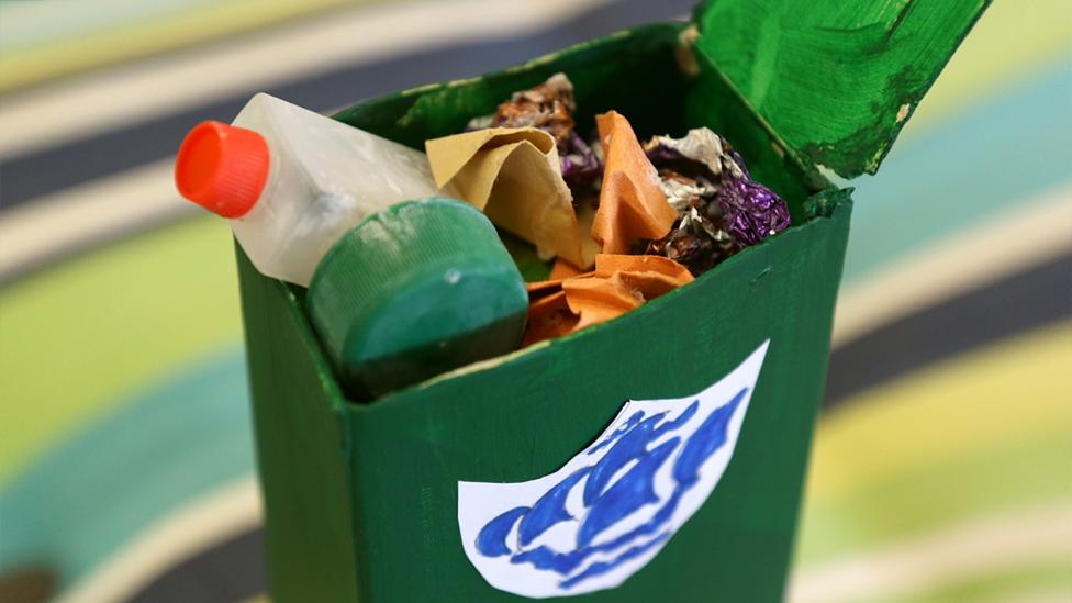 A mini recycling bin made by Anastasia from Surrey.