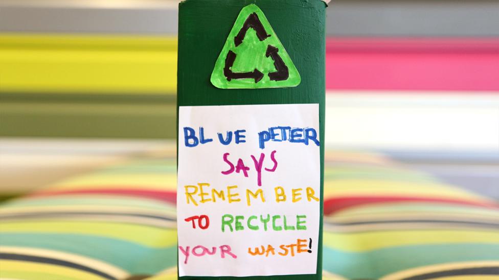 A mini recycling bin made by Anastasia from Surrey.