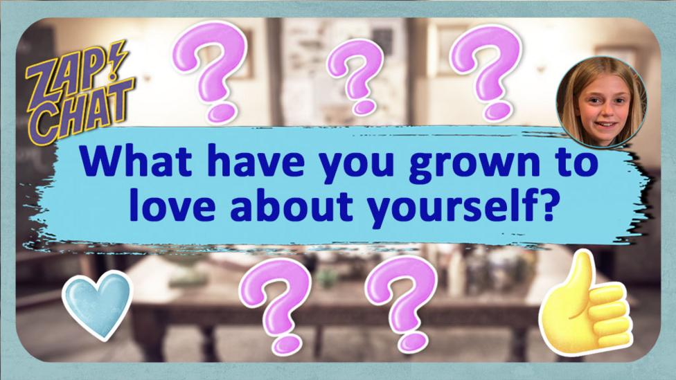 A colourful image with text reading 'What have you grown to love about yourself?'