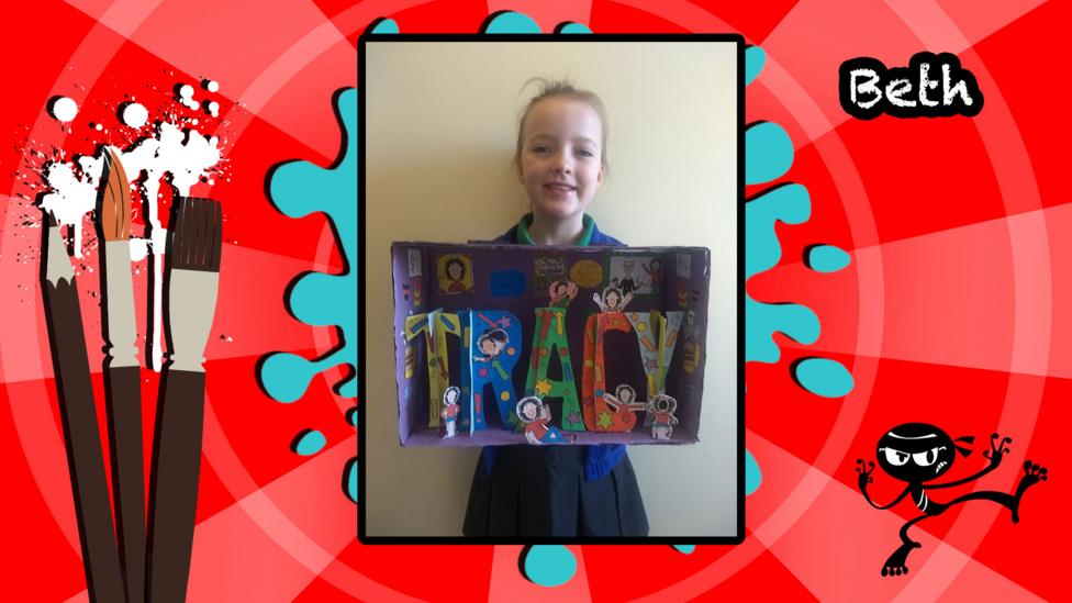A user's Art Ninja creation, this is a name sculpture for a Book in a Box project for Tracy Beaker.