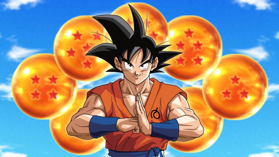 Goku is surrounded by the seven Dragon Balls