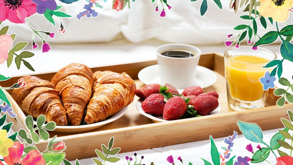 A tray with breakfast in bed.