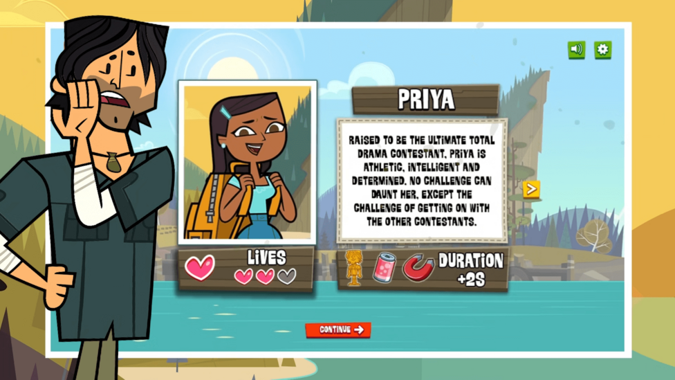 A character select screen from Total Drama Island: Escape Rescue Mission game